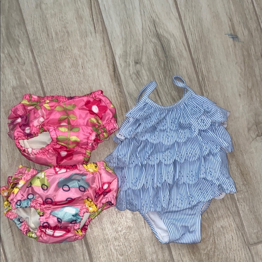 Blue and Pink Ruffled Gap Kids Swimsuit 0-6 Months Reusable Diaper Swim Covers